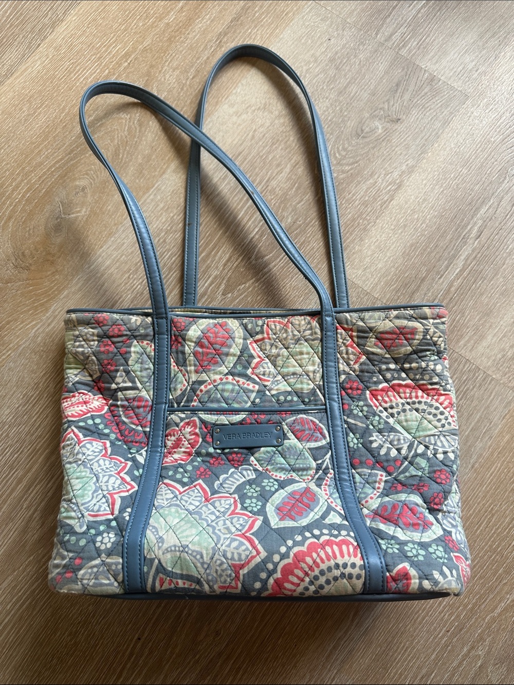 Vera Bradley Quilted Nomadic Floral Tote in Gray, Coral and Sage